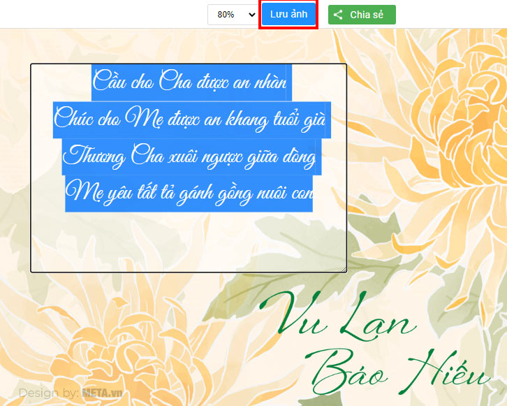Nhấn vào Lưu ảnh để tải thiệp xuống máy tính với kích thước lớn và chất lượng sắc nét