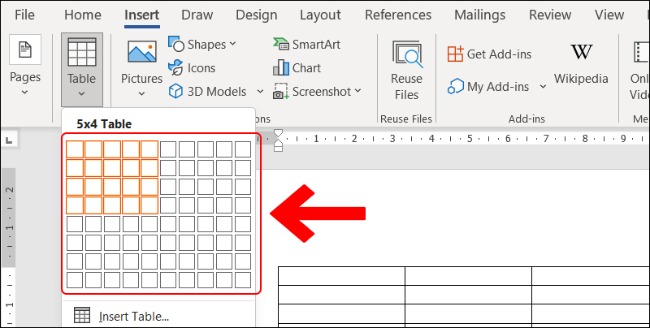 Chèn bảng nhanh trong Word