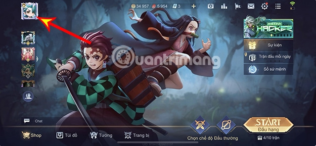 Nhấn vào biểu tượng Avatar tại giao diện chính của Liên Quân