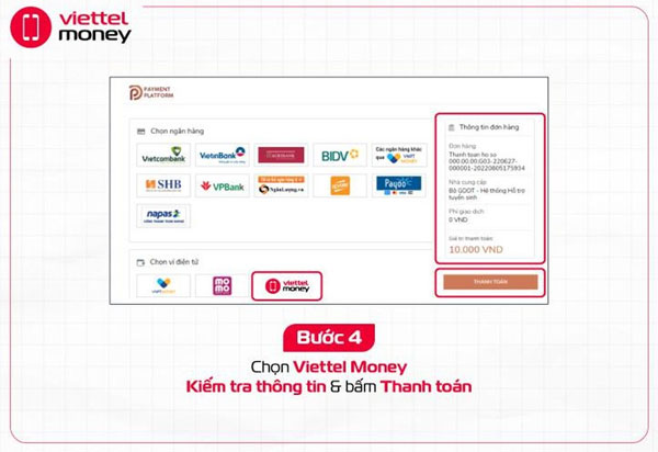 Cách thanh toán nguyện vọng bằng Viettel Money