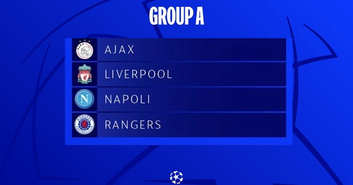 4 đội bóng góp mặt tại bảng A Cúp C1 châu Âu UEFA Champions League 2022/23: Ajax, Liverpool, Napoli và Rangers