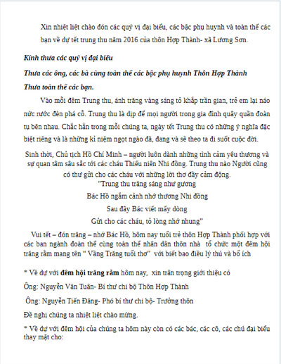 Lời dẫn Tết Trung Thu ở thôn