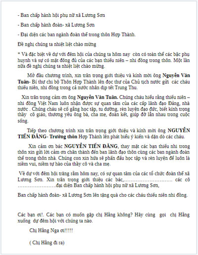 Lời dẫn Tết Trung Thu ở thôn
