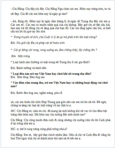 Lời dẫn Tết Trung Thu ở thôn