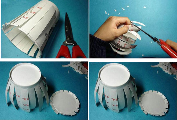 Cắt dọc thân cốc giấy thành những dải nhỏ và đều nhau