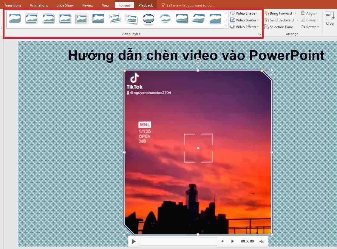 Trong mục Video Styles, bạn nhấn khung viền muốn chèn vào video