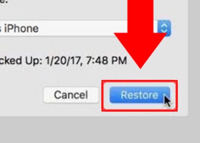 Bấm Restore để hoàn thất khôi phục ảnh bằng iTunes