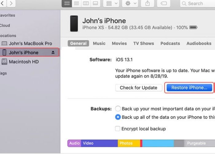 Nhấp vào nút Restore iPhone