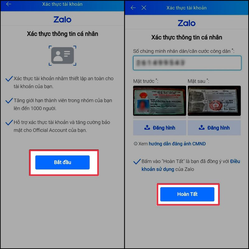 Bạn nhấn Xác thực tài khoản -> Tiến hành nhập và tải thông tin của mình lên