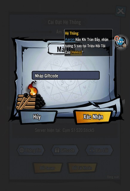 Màn hình sẽ hiển thị khung cửa sổ Cài đặt hệ thống, bạn hãy nhấn chọn nút Giftcode