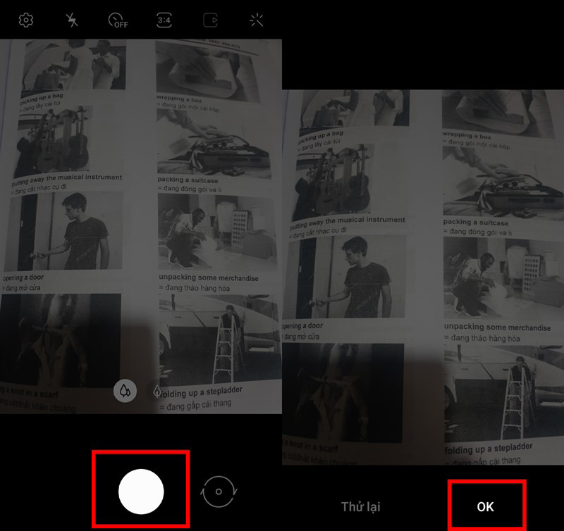 Căn chỉnh Camera sao cho thấy toàn bộ tài liệu cần quét