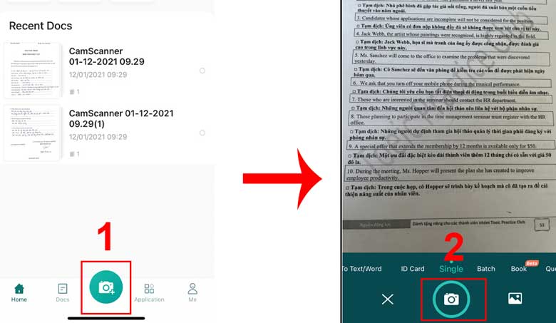 Truy cập vào ứng dụng CamScanner