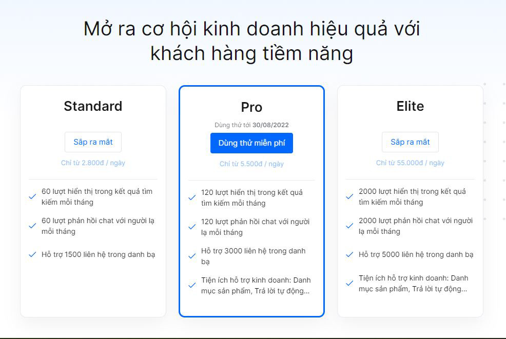 Phí của Zalo Business