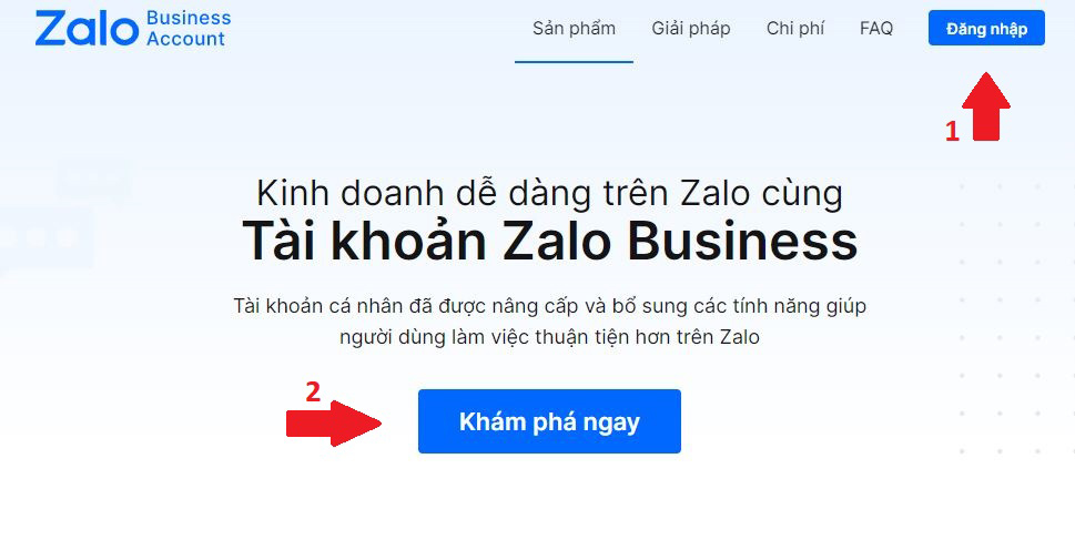 Đăng nhập vào tài khoản Zalo của bạn -> Truy cập vào đường link trang Zalo Business Account