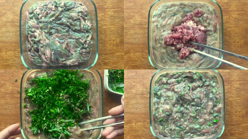 Trộn nguyên liệu làm bánh chả rươi