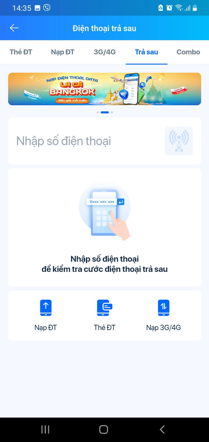 Cách nạp thẻ Viettel trên ứng dụng Zalo cho thuê bao trả sau