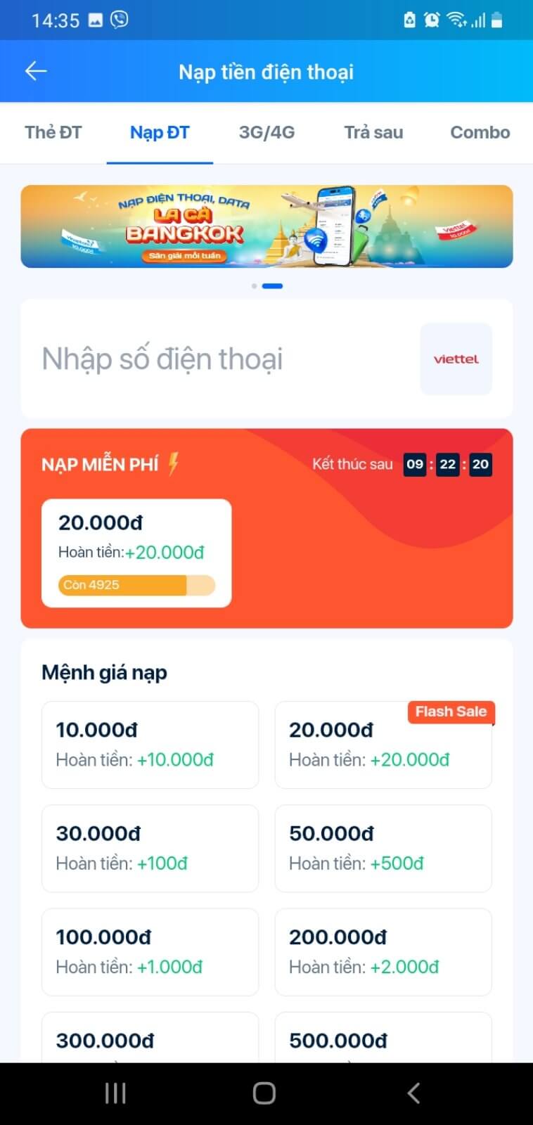 Cách nạp thẻ Viettel trên ứng dụng Zalo cho thuê bao trả trước