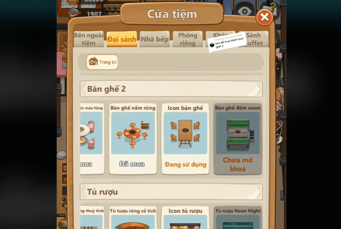 Cách mua thêm bàn ghế trong game Tiệm Lẩu Đường Hạnh Phúc