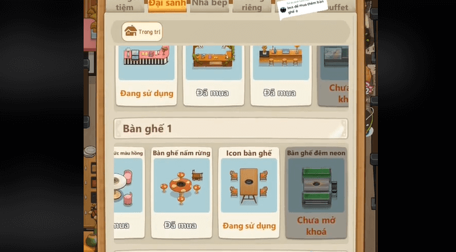 Cách mua thêm bàn ghế trong game Tiệm Lẩu Đường Hạnh Phúc