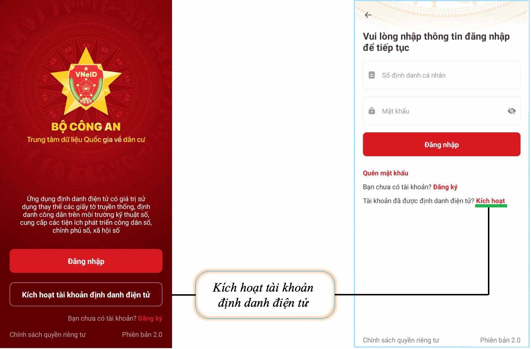 Nhấn vào Kích hoạt tài khoản định danh điện tử -> Nhấn vào Kích hoạt