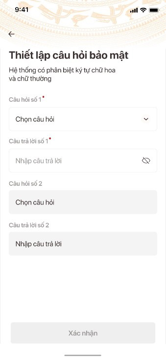 Thiết lập các câu hỏi bảo mật