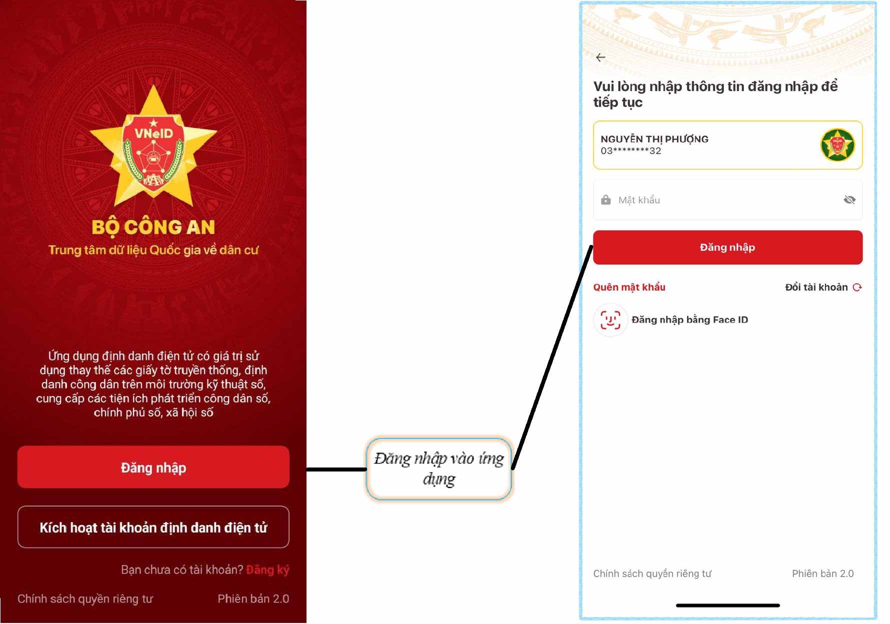 Đăng nhập vào ứng dụng VNeID bằng tài khoản định danh điện tử