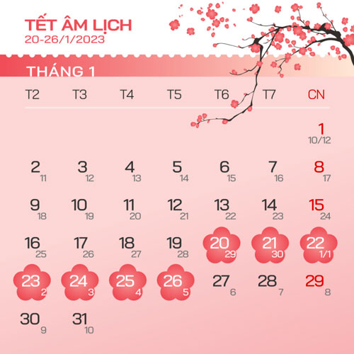 Lịch nghỉ Tết ta 2023