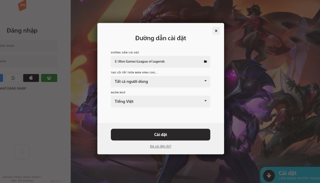 Khi nhấn Cài đặt, cửa sổ Vị trí cài đặt sẽ hiện ra. Lúc này, bạn tiến hành điều chỉnh ở các ô