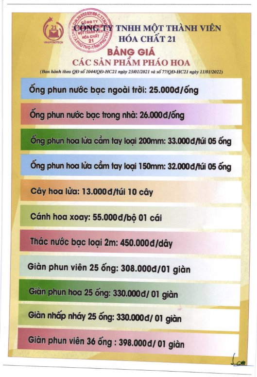 Bảng giá bán pháo hoa Z121