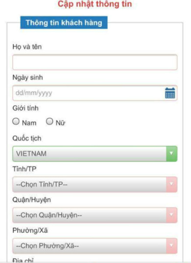 Nhập các thông tin mà hệ thống yêu cầu
