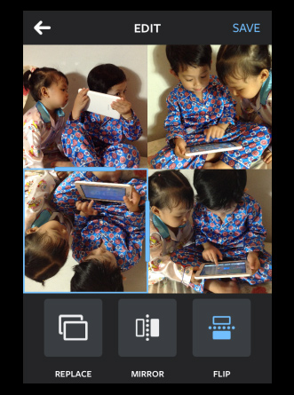 Chọn chế độ chỉnh sửa → Nhấn nút Save để lưu lại hình ảnh vừa ghép