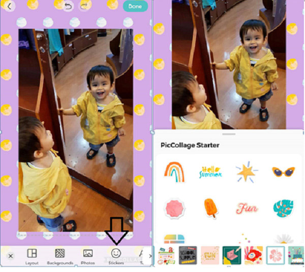 Nhấn vào Done để hoàn thành các bước ghép ảnh