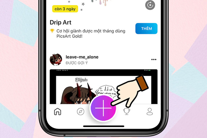 Nhấn vào biểu tượng dấu (+) màu hồng ở bên dưới màn hình