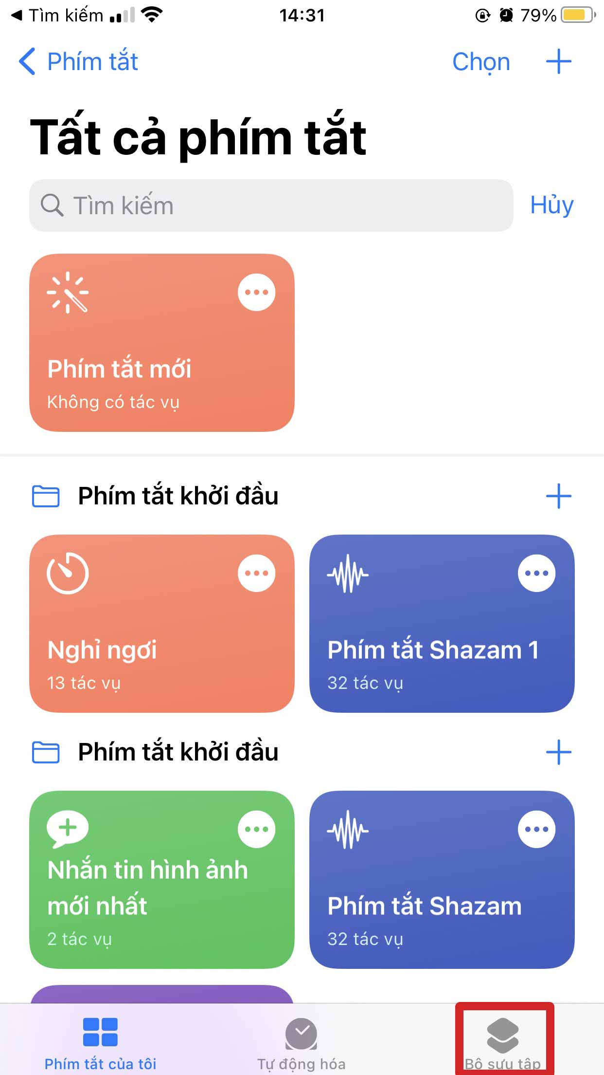 Nhấn vào Bộ sưu tập