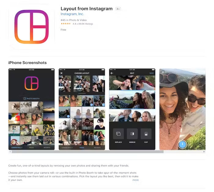 Truy cập vào App Store, tìm và tải ứng dụng Layout From Instagram về máy