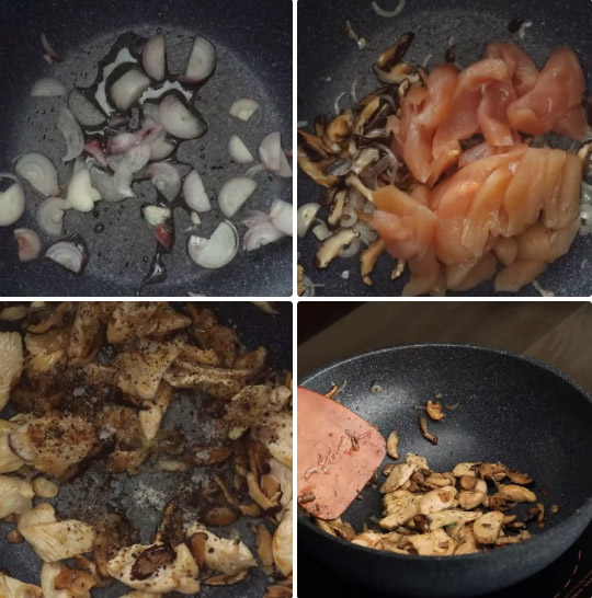 Xào thịt gà và nấm