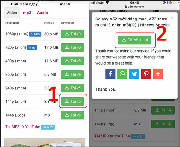 Cách tải video trên YouTube về iPhone bằng website y2mate.com