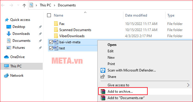 Cách nén file Word bằng WinRAR