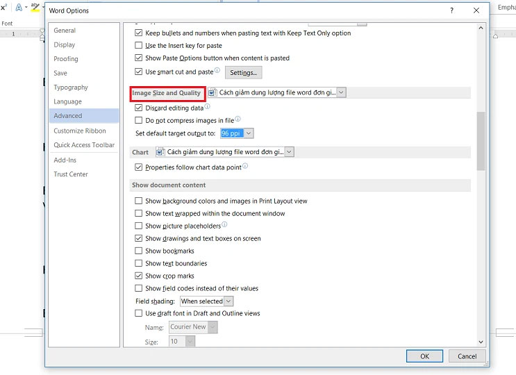Giảm dung lượng file Word bằng cách tắt tính năng chỉnh sửa ảnh