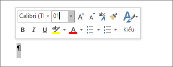 Nhấn bên trong hộp Cỡ phông → Nhập 01 → Nhấn Enter