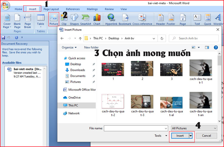 Cách chèn hình ảnh có sẵn trong máy vào Word