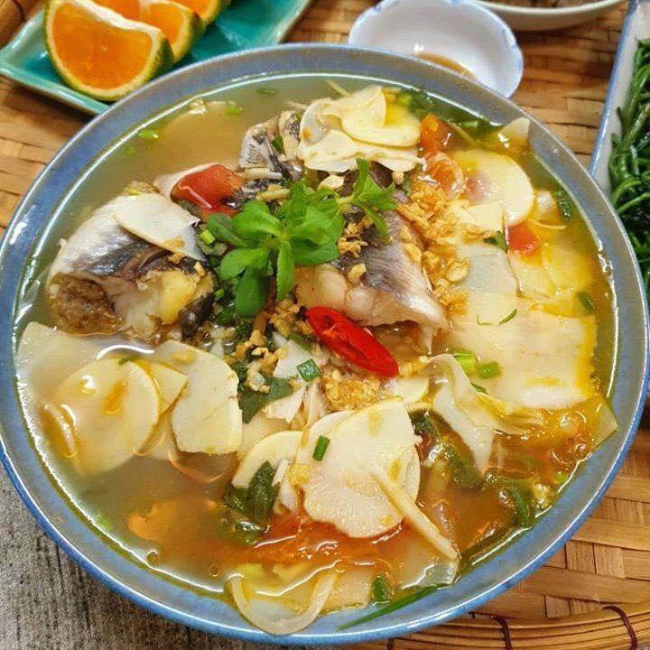 Thành phẩm món canh chua cá hú với măng