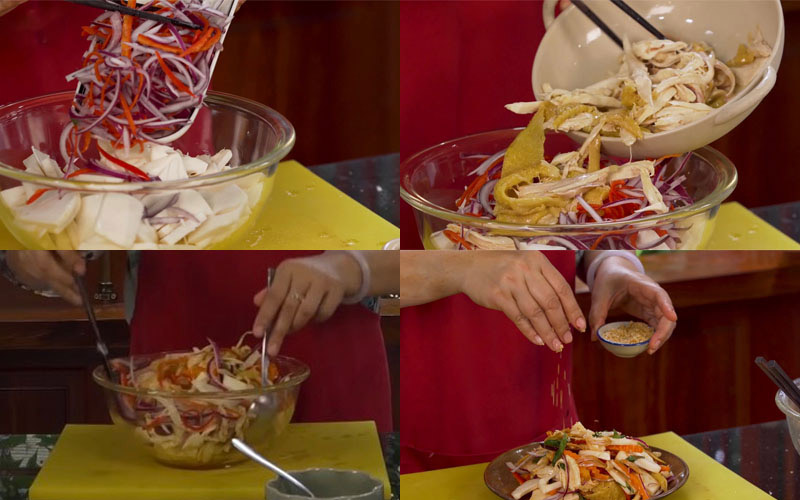 Làm gỏi gà mãng cầu xiêm