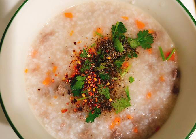 Thành phẩm món cháo bò bằm thơm ngon