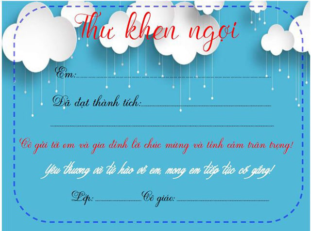 Mẫu thư khen học sinh tiểu học