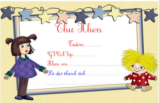 Mẫu thư khen học sinh tiểu học