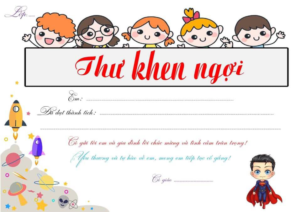 Mẫu thư khen học sinh tiểu học