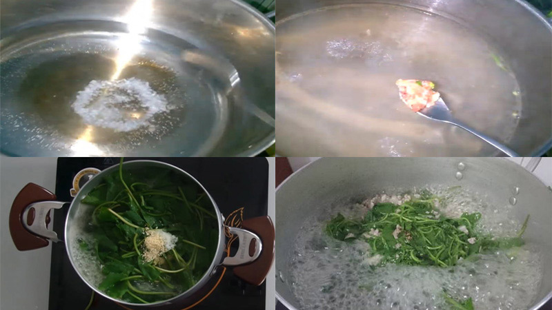 Nấu canh rau má thịt băm