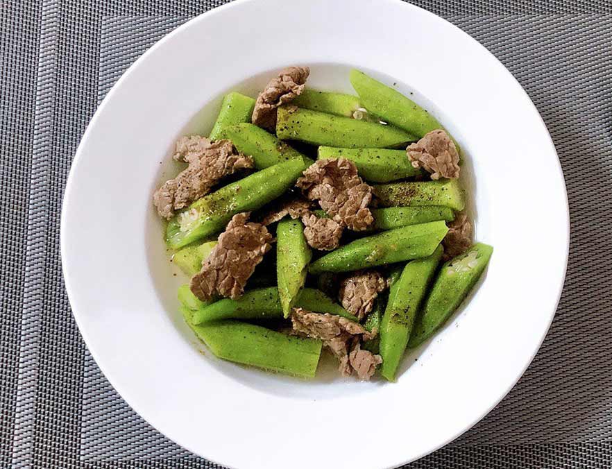 Thành phẩm món thịt bò xào đậu bắp