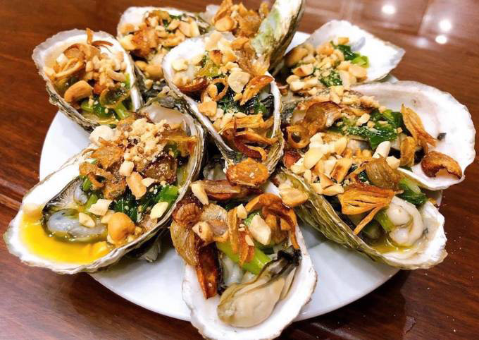 Thành phẩm món mỡ hành ăn hàu